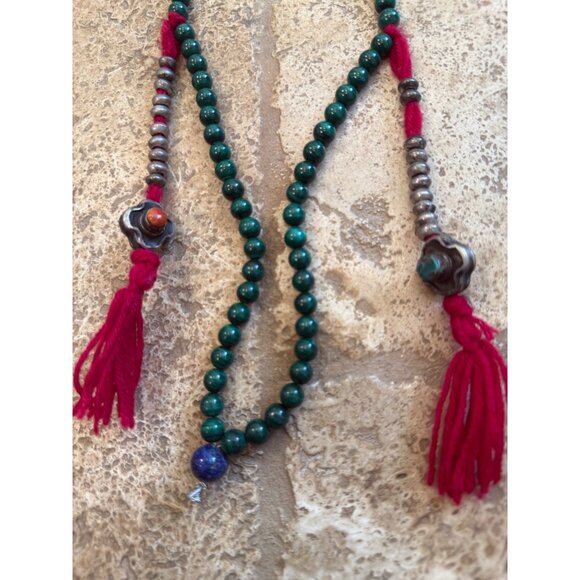 Bohemian Peacock Pendant Necklace & Beaded Tassel Necklace Set - Picture 8 of 8